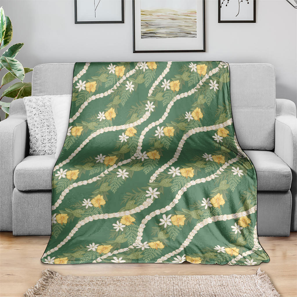 Hawaiian Pikake Maile Lei Blanket Tiare Hibiscus Kalo Palapalai Leaf Green LT19 - Polynesian Pride