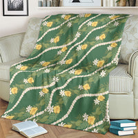 Hawaiian Pikake Maile Lei Blanket Tiare Hibiscus Kalo Palapalai Leaf Green LT19 - Polynesian Pride