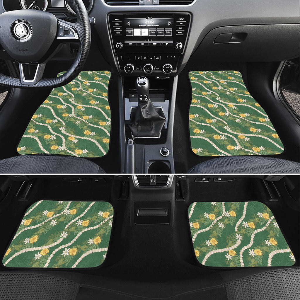 Hawaiian Pikake Maile Lei Car Mats Tiare Hibiscus Kalo Palapalai Leaf Green LT19 Set 4pcs Green - Polynesian Pride