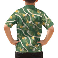 Hawaiian Pikake Maile Lei Family Matching Off Shoulder Short Dress and Hawaiian Shirt Tiare Hibiscus Kalo Palapalai Leaf Green LT19 - Polynesian Pride