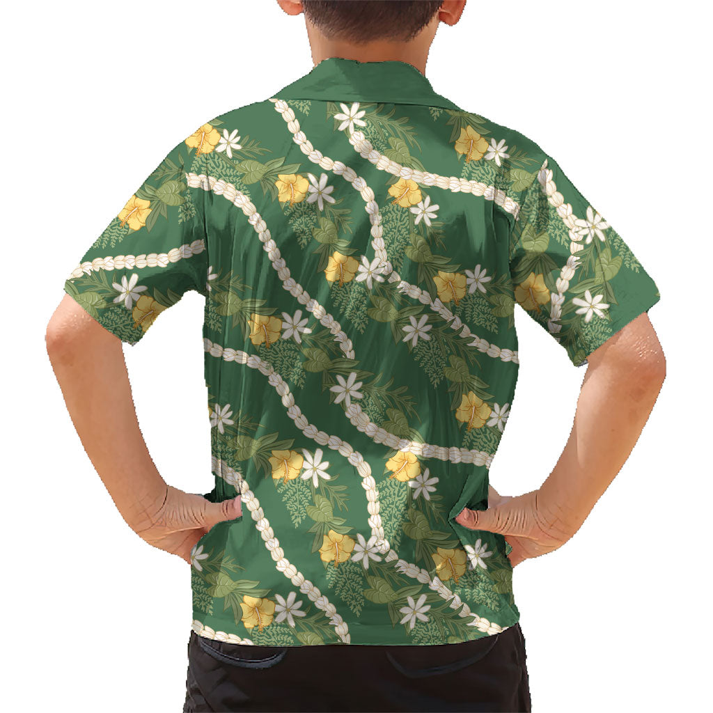 Hawaiian Pikake Maile Lei Family Matching Summer Maxi Dress and Hawaiian Shirt Tiare Hibiscus Kalo Palapalai Leaf Green LT19 - Polynesian Pride