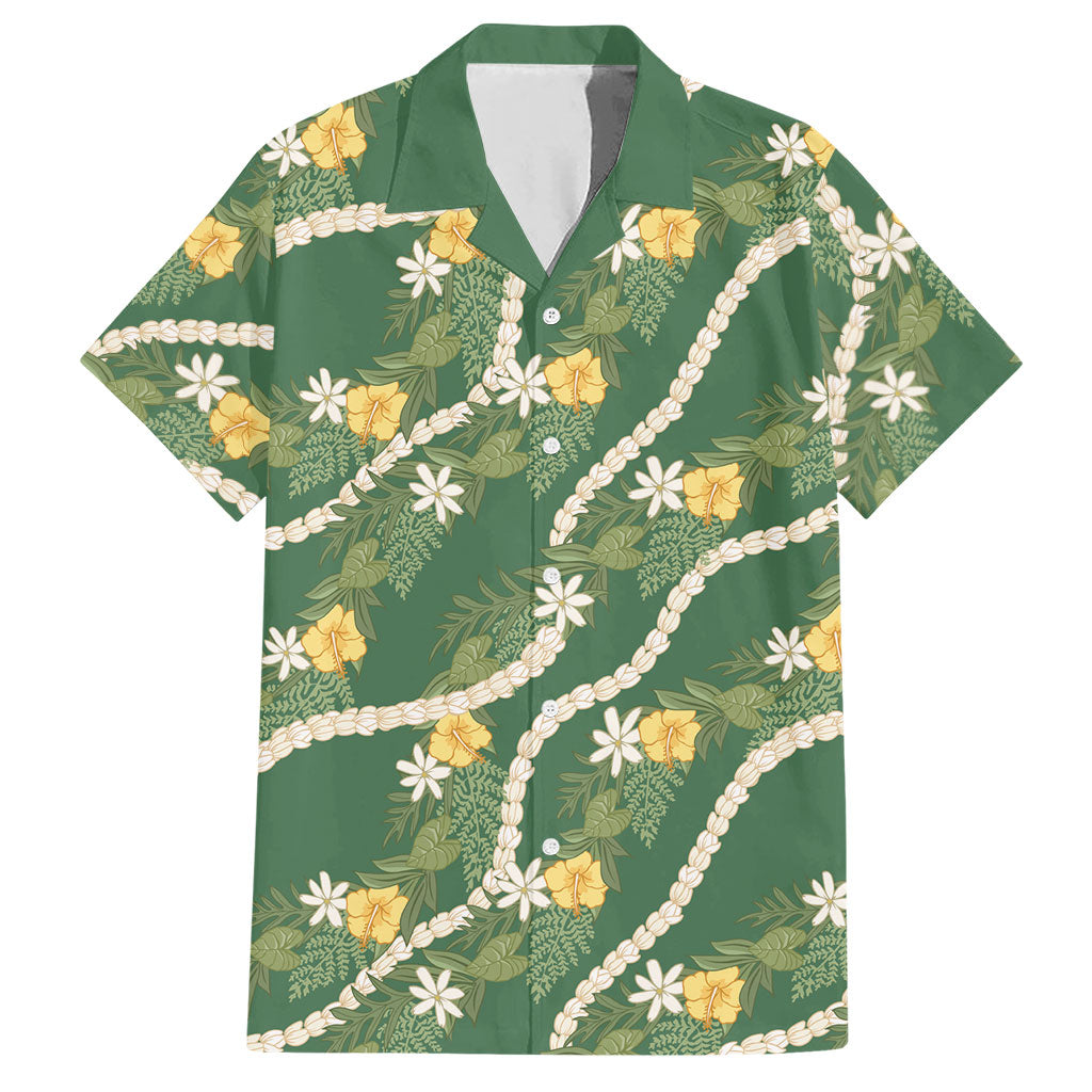 Hawaiian Pikake Maile Lei Hawaiian Shirt Tiare Hibiscus Kalo Palapalai Leaf Green