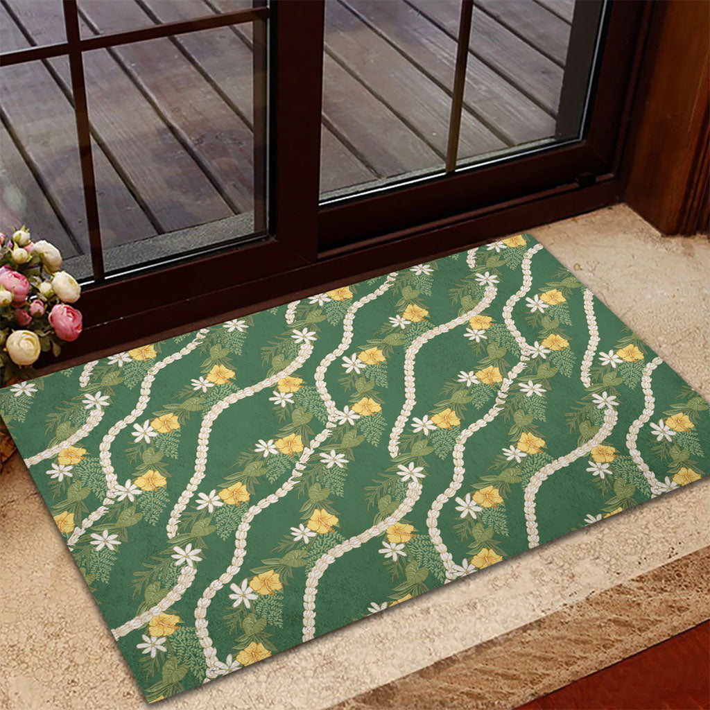 Hawaiian Pikake Maile Lei Rubber Doormat Tiare Hibiscus Kalo Palapalai Leaf Green LT19 - Polynesian Pride