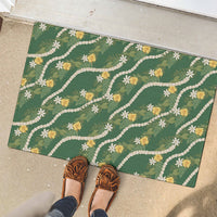 Hawaiian Pikake Maile Lei Rubber Doormat Tiare Hibiscus Kalo Palapalai Leaf Green LT19 - Polynesian Pride