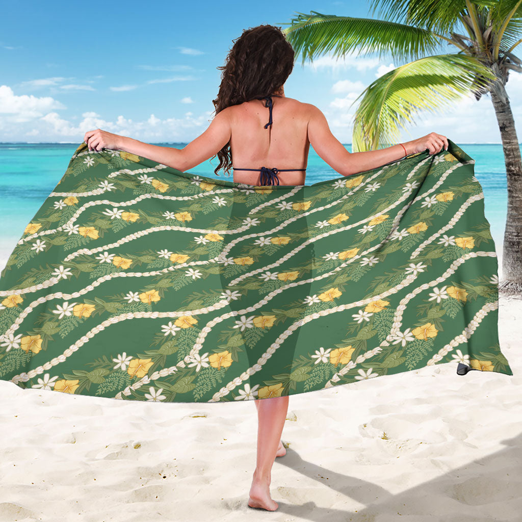 Hawaiian Pikake Maile Lei Sarong Tiare Hibiscus Kalo Palapalai Leaf Green LT19 - Polynesian Pride