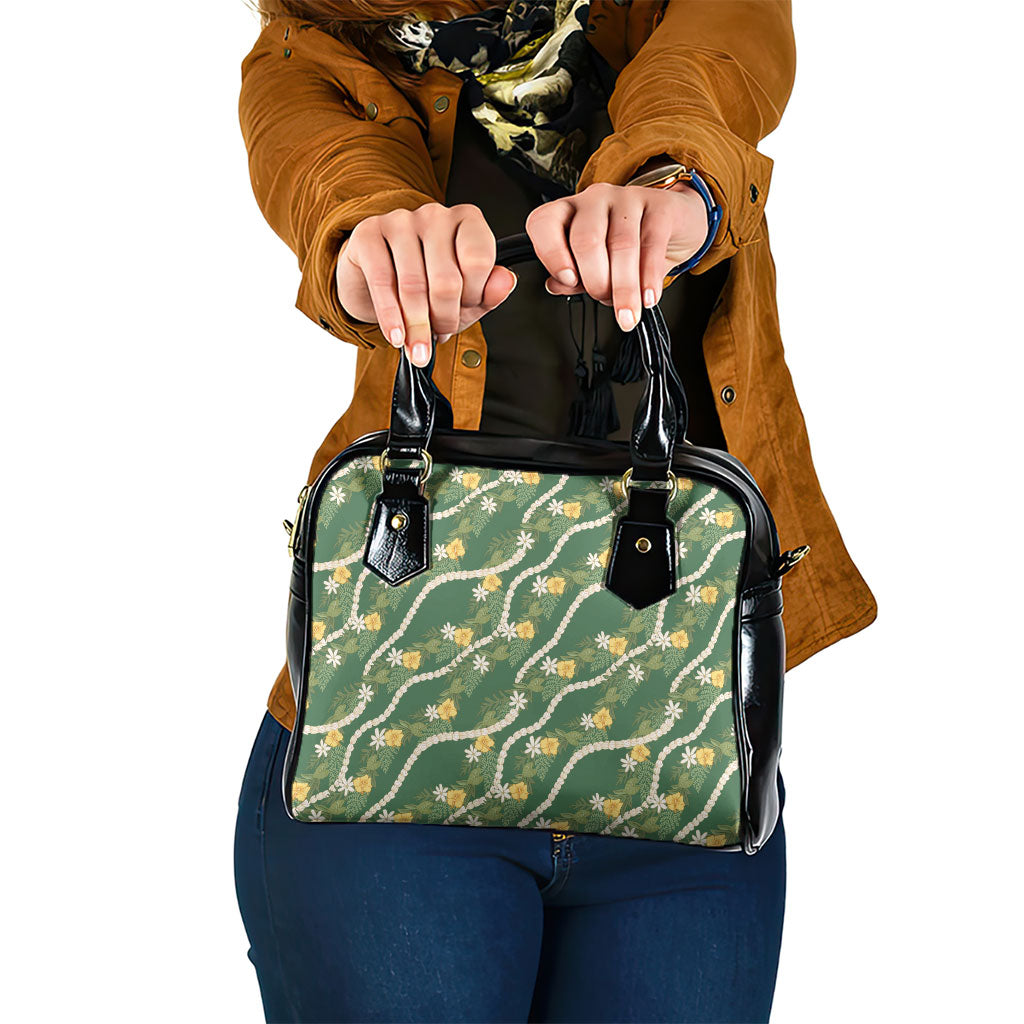 Hawaiian Pikake Maile Lei Shoulder Handbag Tiare Hibiscus Kalo Palapalai Leaf Green LT19 One Size Green - Polynesian Pride