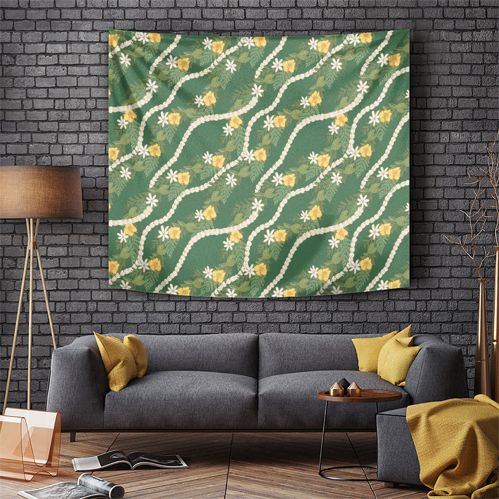 Hawaiian Pikake Maile Lei Tapestry Tiare Hibiscus Kalo Palapalai Leaf Green LT19 Green - Polynesian Pride