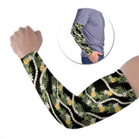 Hawaiian Pikake Maile Lei Arm Sleeves Tiare Hibiscus Kalo Palapalai Leaf Black LT19 Set of 2 Black - Polynesian Pride