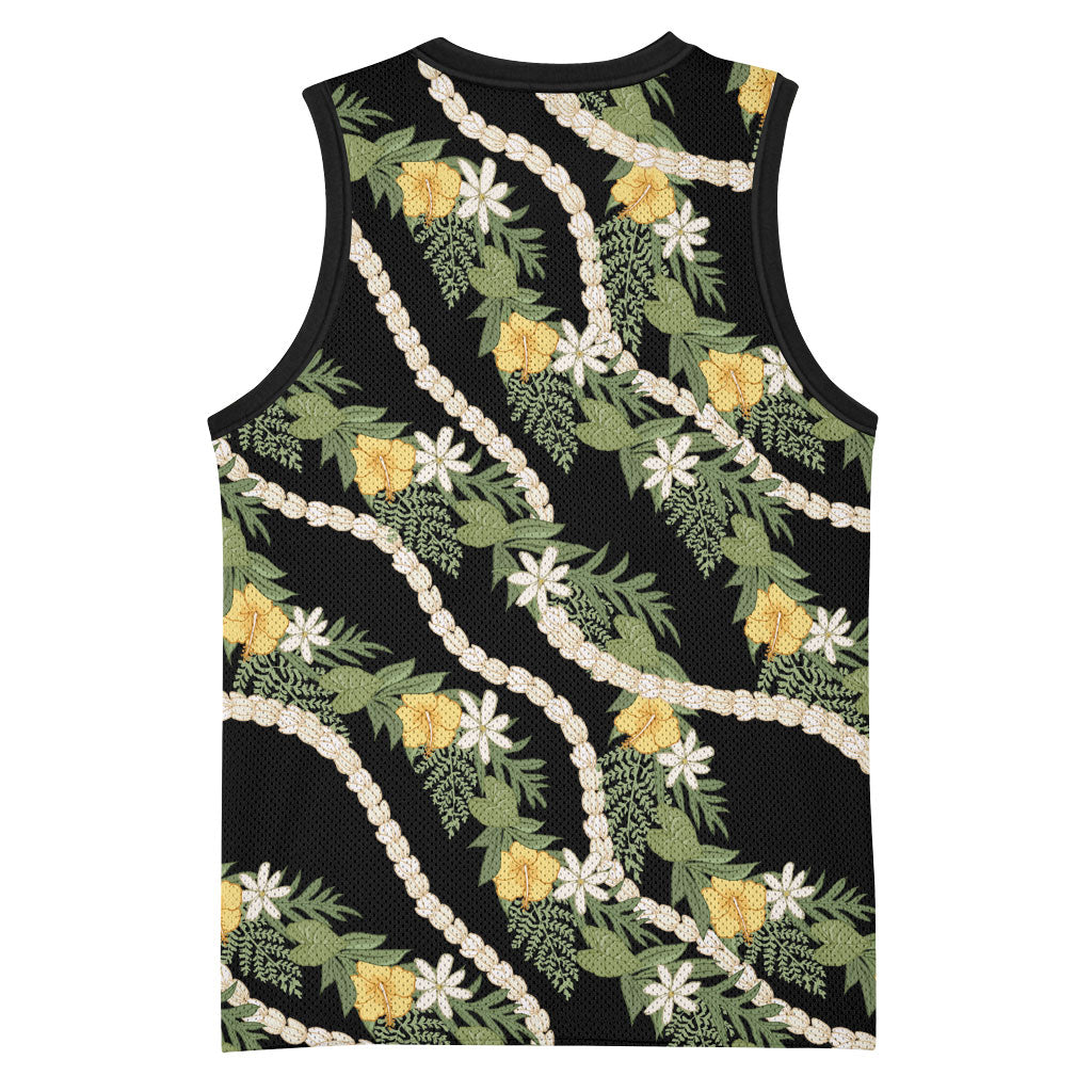 Hawaiian Pikake Maile Lei Basketball Jersey Tiare Hibiscus Kalo Palapalai Leaf Black LT19 - Polynesian Pride