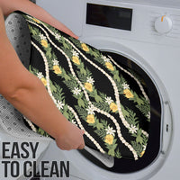 Hawaiian Pikake Maile Lei Bathroom Set Tiare Hibiscus Kalo Palapalai Leaf Black