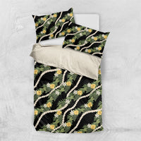 Hawaiian Pikake Maile Lei Bedding Set Tiare Hibiscus Kalo Palapalai Leaf Black LT19 US Twin 172cm x 218cm Black - Polynesian Pride