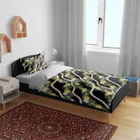 Hawaiian Pikake Maile Lei Bedding Set Tiare Hibiscus Kalo Palapalai Leaf Black LT19 - Polynesian Pride
