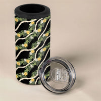 Hawaiian Pikake Maile Lei 4 in 1 Can Cooler Tumbler Tiare Hibiscus Kalo Palapalai Leaf Black LT19 - Polynesian Pride