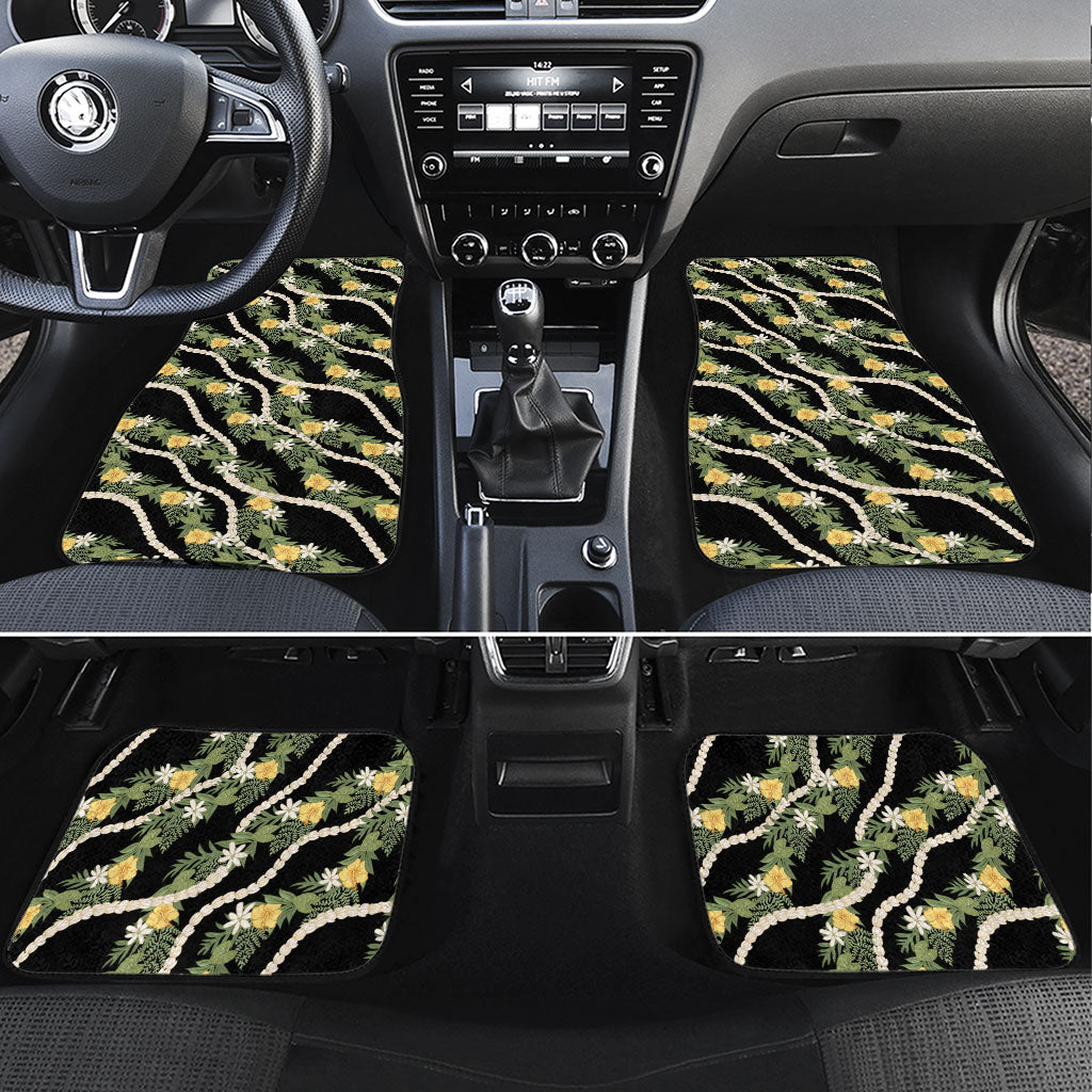 Hawaiian Pikake Maile Lei Car Mats Tiare Hibiscus Kalo Palapalai Leaf Black LT19 Set 4pcs Black - Polynesian Pride