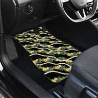 Hawaiian Pikake Maile Lei Car Mats Tiare Hibiscus Kalo Palapalai Leaf Black