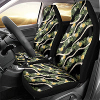 Hawaiian Pikake Maile Lei Car Seat Cover Tiare Hibiscus Kalo Palapalai Leaf Black LT19 - Polynesian Pride
