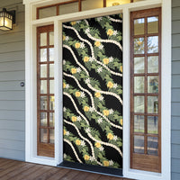 Hawaiian Pikake Maile Lei Door Cover Tiare Hibiscus Kalo Palapalai Leaf Black LT19 - Polynesian Pride