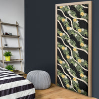 Hawaiian Pikake Maile Lei Door Cover Tiare Hibiscus Kalo Palapalai Leaf Black LT19 - Polynesian Pride