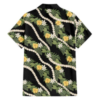 Hawaiian Pikake Maile Lei Family Matching Off Shoulder Short Dress and Hawaiian Shirt Tiare Hibiscus Kalo Palapalai Leaf Black LT19 - Polynesian Pride