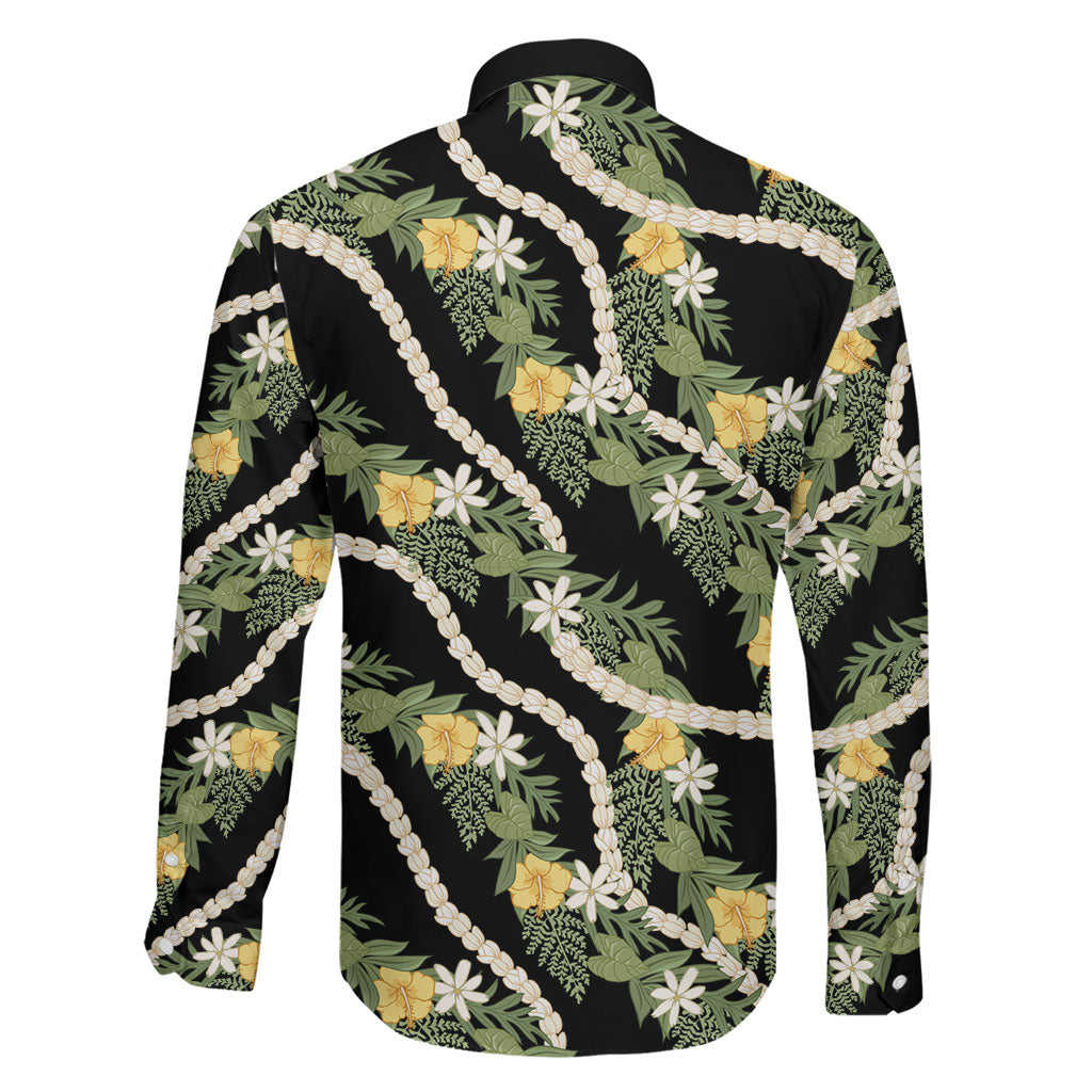 Hawaiian Pikake Maile Lei Family Matching Puletasi and Hawaiian Shirt Tiare Hibiscus Kalo Palapalai Leaf Black LT19 - Polynesian Pride