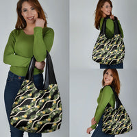 Hawaiian Pikake Maile Lei Grocery Bag Tiare Hibiscus Kalo Palapalai Leaf Black LT19 - Polynesian Pride