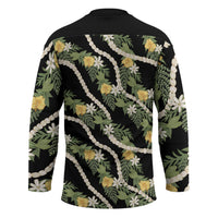 Hawaiian Pikake Maile Lei Hockey Jersey Tiare Hibiscus Kalo Palapalai Leaf Black LT19 - Polynesian Pride