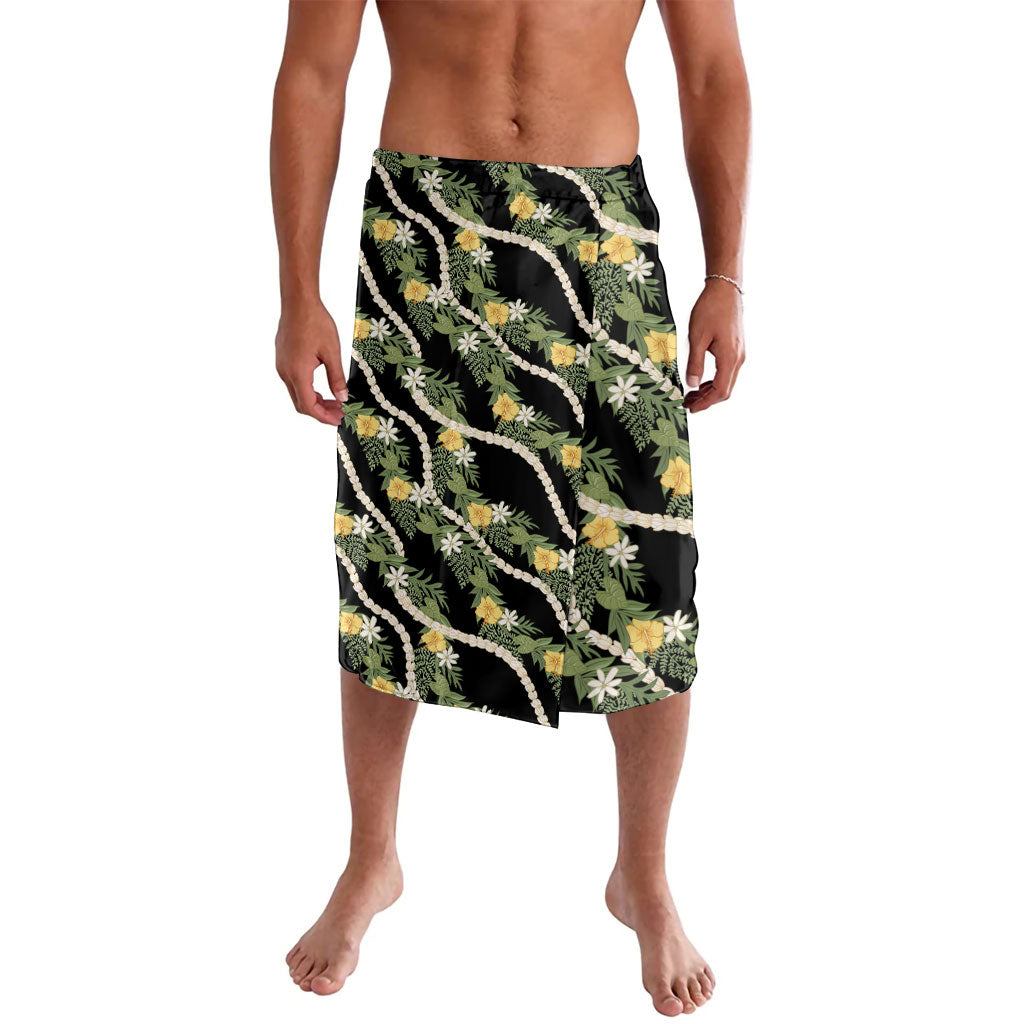 Hawaiian Pikake Maile Lei Lavalava Tiare Hibiscus Kalo Palapalai Leaf Black