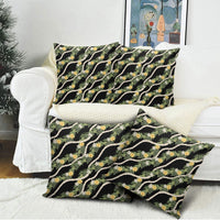 Hawaiian Pikake Maile Lei Pillow Cover Tiare Hibiscus Kalo Palapalai Leaf Black LT19 - Polynesian Pride