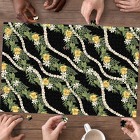 Hawaiian Pikake Maile Lei Puzzle Tiare Hibiscus Kalo Palapalai Leaf Black