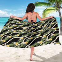 Hawaiian Pikake Maile Lei Sarong Tiare Hibiscus Kalo Palapalai Leaf Black