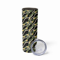 Hawaiian Pikake Maile Lei Skinny Tumbler Tiare Hibiscus Kalo Palapalai Leaf Black
