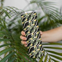 Hawaiian Pikake Maile Lei Skinny Tumbler Tiare Hibiscus Kalo Palapalai Leaf Black