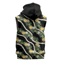 Hawaiian Pikake Maile Lei Sleeveless Hoodie Tiare Hibiscus Kalo Palapalai Leaf Black LT19 - Polynesian Pride