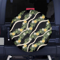 Hawaiian Pikake Maile Lei Spare Tire Cover Tiare Hibiscus Kalo Palapalai Leaf Black LT19 No hole Black - Polynesian Pride