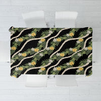 Hawaiian Pikake Maile Lei Tablecloth Tiare Hibiscus Kalo Palapalai Leaf Black