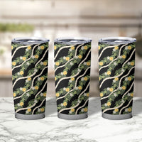 Hawaiian Pikake Maile Lei Tumbler Cup Tiare Hibiscus Kalo Palapalai Leaf Black LT19 - Polynesian Pride