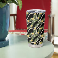 Hawaiian Pikake Maile Lei Tumbler Cup Tiare Hibiscus Kalo Palapalai Leaf Black LT19 - Polynesian Pride