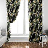 Hawaiian Pikake Maile Lei Window Curtain Tiare Hibiscus Kalo Palapalai Leaf Black