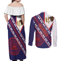 American Samoa Flag Day Couples Matching Off Shoulder Maxi Dress and Long Sleeve Button Shirt Polynesian Tribal Tattoo Eagle Art LT19 - Polynesian Pride
