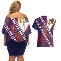 American Samoa Flag Day Couples Matching Off Shoulder Short Dress and Hawaiian Shirt Polynesian Tribal Tattoo Eagle Art LT19 - Polynesian Pride