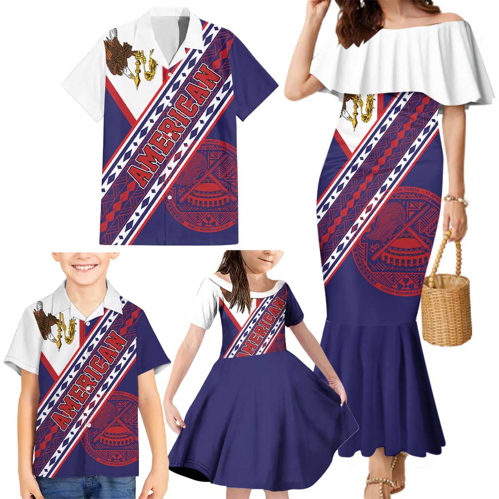 American Samoa Flag Day Family Matching Mermaid Dress and Hawaiian Shirt Polynesian Tribal Tattoo Eagle Art LT19 - Polynesian Pride