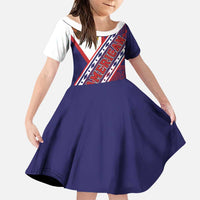 American Samoa Flag Day Family Matching Off Shoulder Maxi Dress and Hawaiian Shirt Polynesian Tribal Tattoo Eagle Art LT19 Daughter's Dress Navy - Polynesian Pride