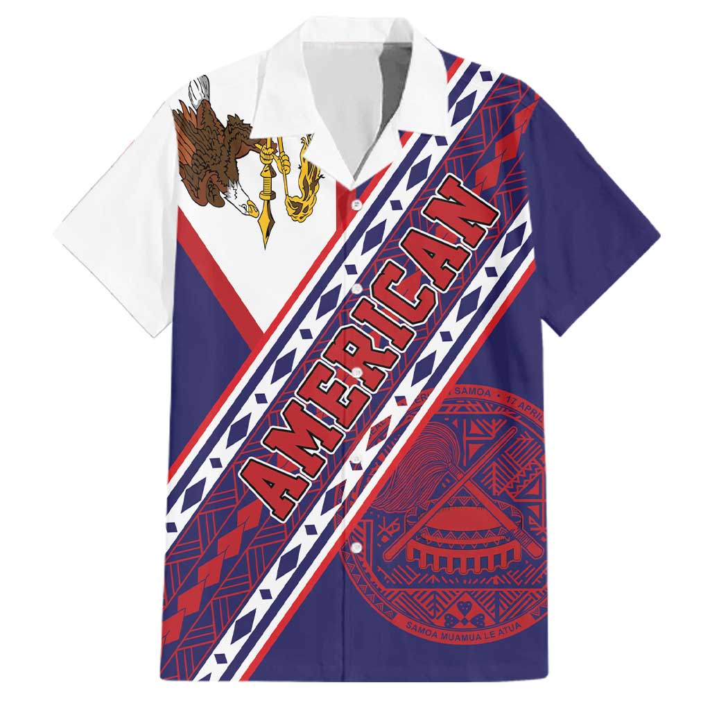 American Samoa Flag Day Family Matching Puletasi and Hawaiian Shirt Polynesian Tribal Tattoo Eagle Art LT19 Dad's Shirt - Short Sleeve Navy - Polynesian Pride