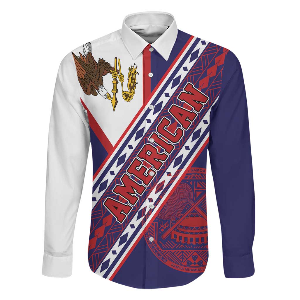 American Samoa Flag Day Family Matching Puletasi and Hawaiian Shirt Polynesian Tribal Tattoo Eagle Art LT19 Dad's Shirt - Long Sleeve Navy - Polynesian Pride