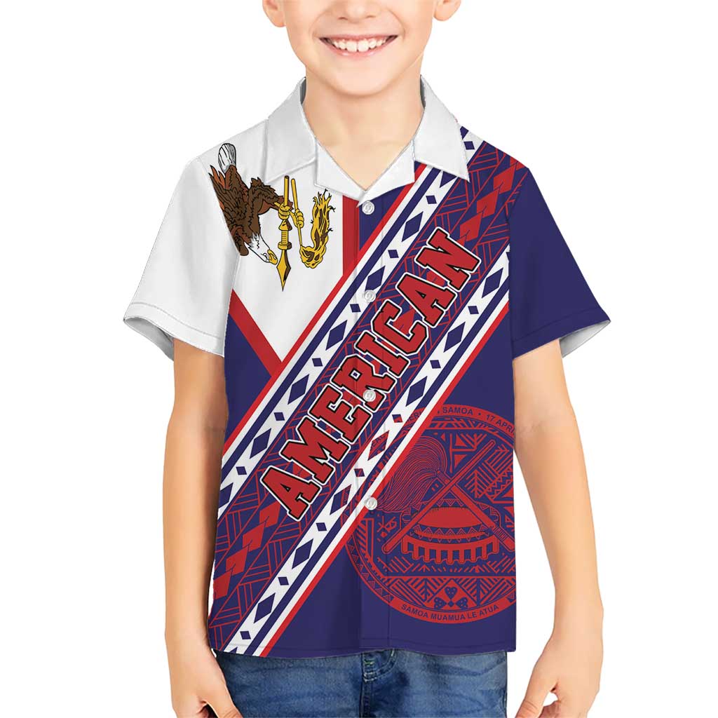 American Samoa Flag Day Family Matching Puletasi and Hawaiian Shirt Polynesian Tribal Tattoo Eagle Art LT19 Son's Shirt Navy - Polynesian Pride