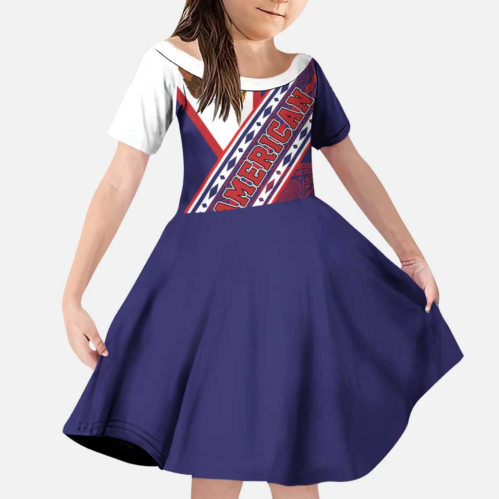 American Samoa Flag Day Family Matching Summer Maxi Dress and Hawaiian Shirt Polynesian Tribal Tattoo Eagle Art LT19 Daughter's Dress Navy - Polynesian Pride