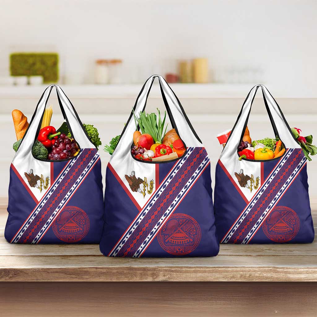 American Samoa Flag Day Grocery Bag Polynesian Tribal Tattoo Eagle Art LT19 3-pack One Size Navy - Polynesian Pride