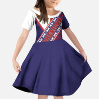 American Samoa Flag Day Kid Short Sleeve Dress Polynesian Tribal Tattoo Eagle Art LT19 KID Navy - Polynesian Pride