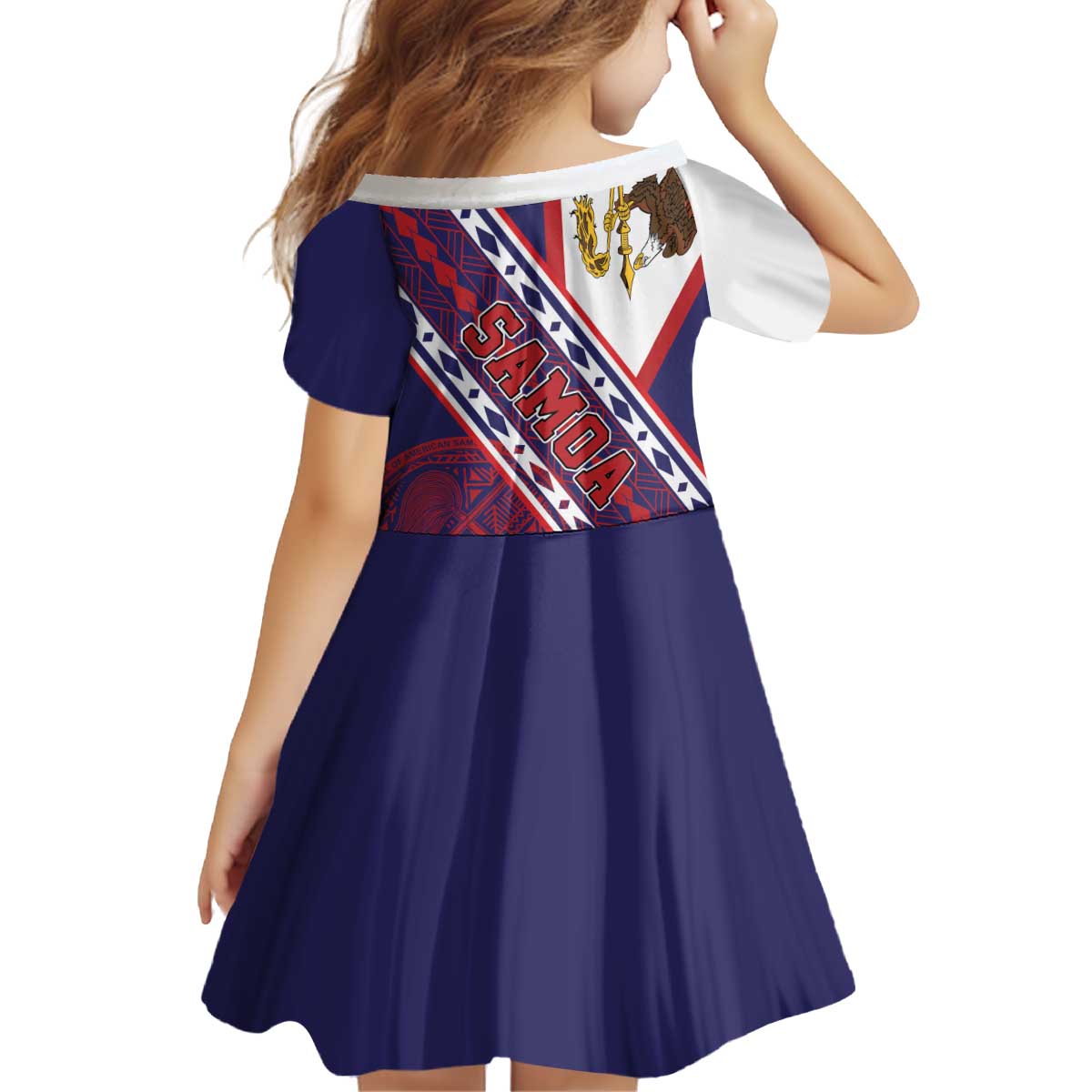American Samoa Flag Day Kid Short Sleeve Dress Polynesian Tribal Tattoo Eagle Art LT19 - Polynesian Pride
