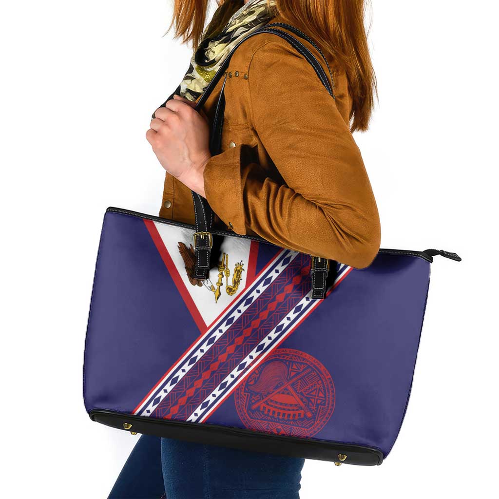 American Samoa Flag Day Leather Tote Bag Polynesian Tribal Tattoo Eagle Art